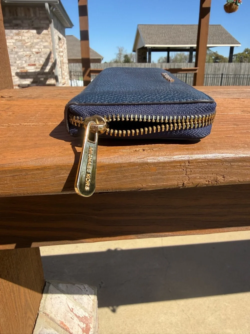 Michael Kors Dark Blue Textured Pebbled Leather Wallet
